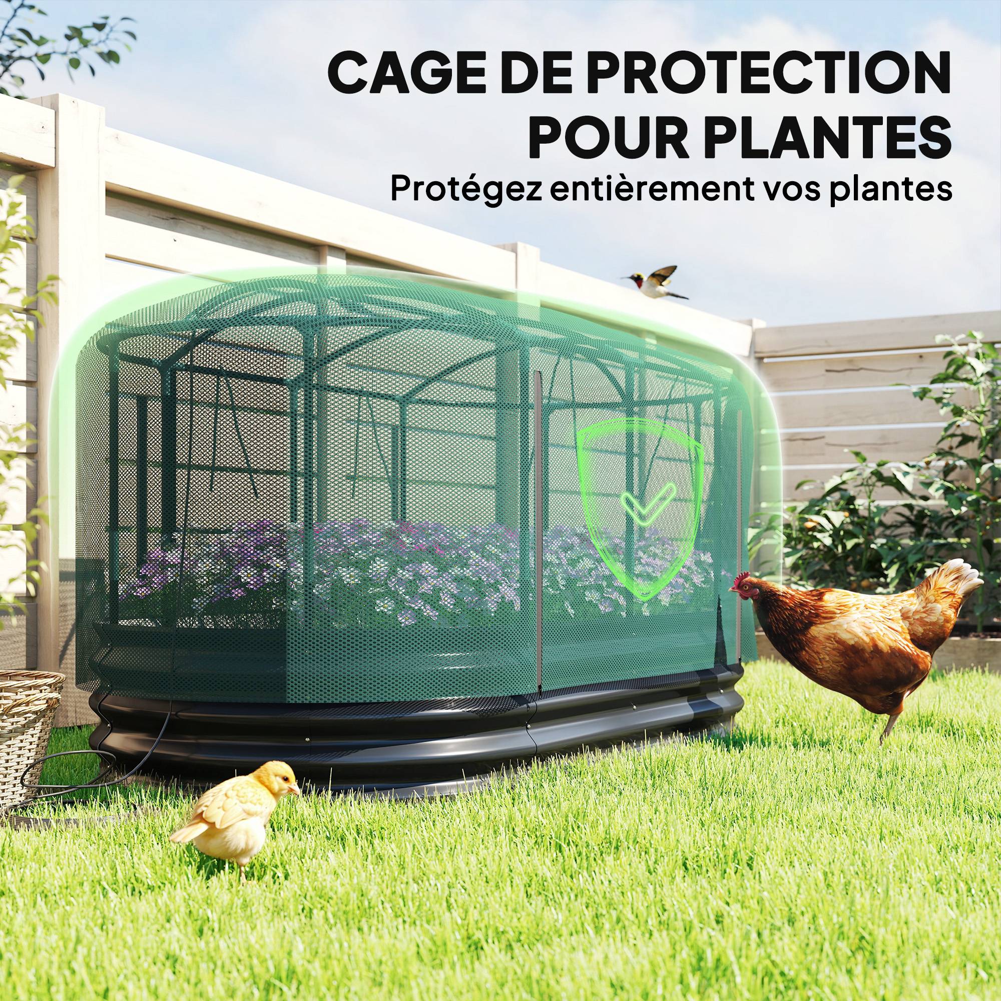 Carré potager de jardin avec cage de protection, jardinière surélevée en acier galvanisé, 180 x 90 x 93 cm, gris et vert - Image 6