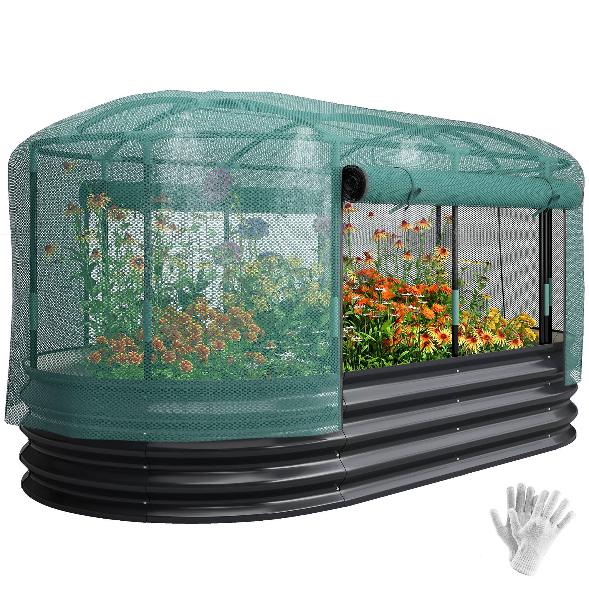 Carré potager de jardin avec cage de protection, jardinière surélevée en acier galvanisé, 180 x 90 x 93 cm, gris et vert - Image 1