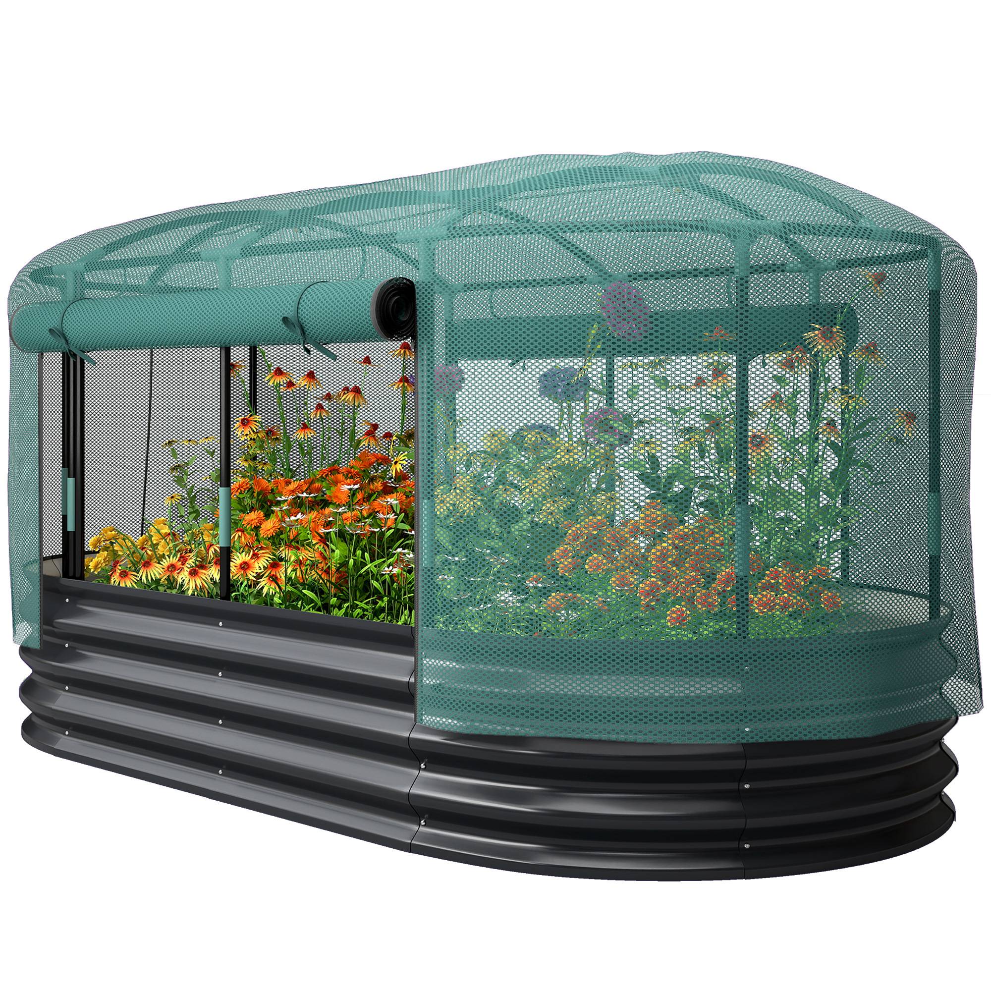 Carré potager de jardin avec cage de protection, jardinière surélevée en acier galvanisé, 180 x 90 x 93 cm, gris et vert - Image 2