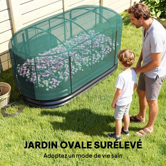 Carré potager de jardin avec cage de protection, jardinière surélevée en acier galvanisé, 180 x 90 x 93 cm, gris et vert - Image 9