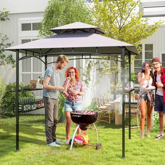 Tonnelle de Barbecue 242 x 153 cm avec 2 Etagères Latérales, Abri Barbecue Cadre en Métal avec Panier de Rangement pour Jardin Cour - Image 2