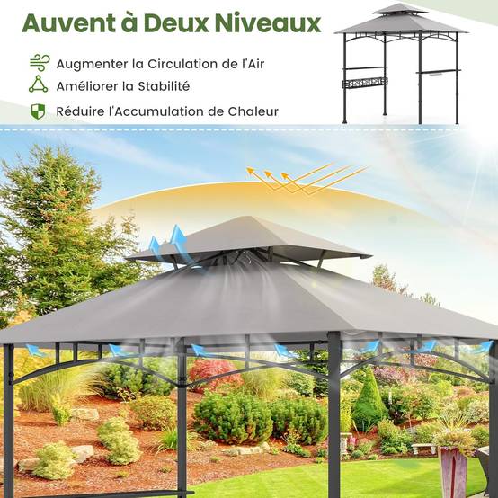 Tonnelle de Barbecue 242 x 153 cm avec 2 Etagères Latérales, Abri Barbecue Cadre en Métal avec Panier de Rangement pour Jardin Cour - Image 7