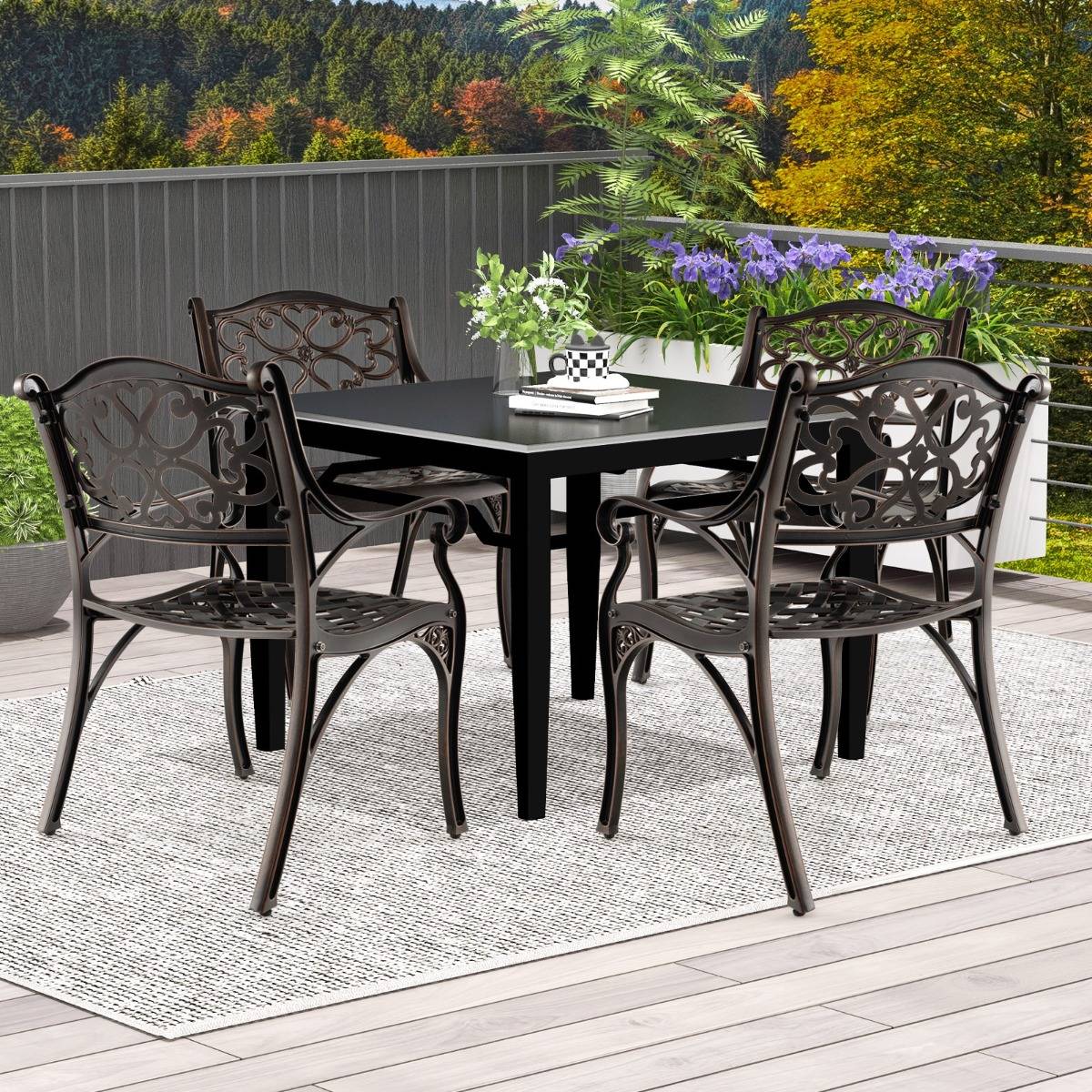 Lot de 2 Chaises en Fonte d'Aluminium Chaises de Salle à Manger d'Extérieur Toutes Saisons Accoudoirs et Sièges Incurvés Bronze - Image 5