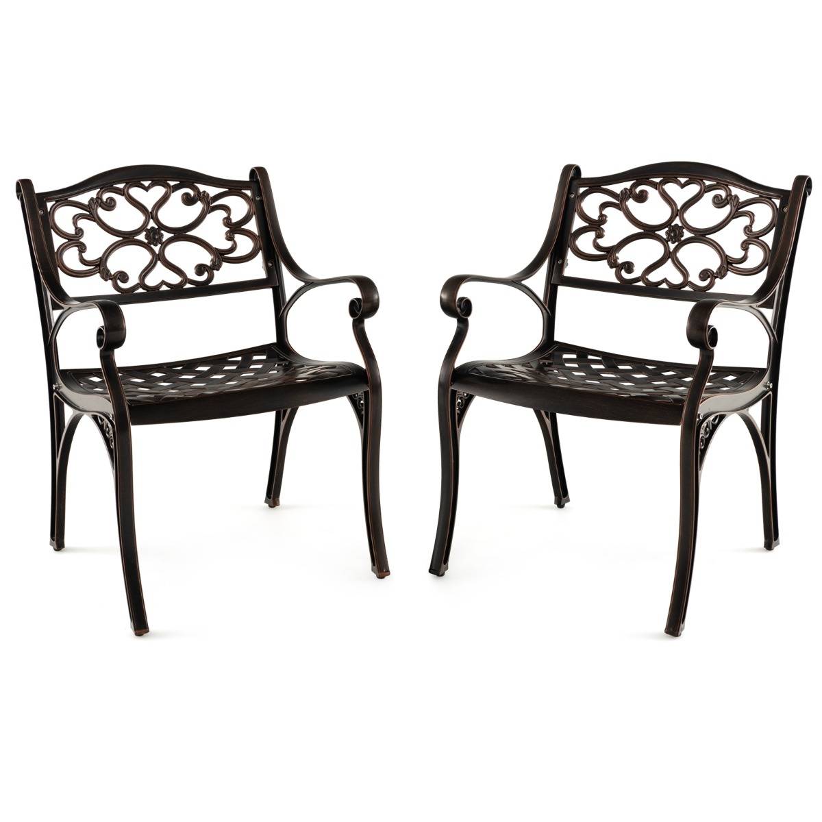Lot de 2 Chaises en Fonte d'Aluminium Chaises de Salle à Manger d'Extérieur Toutes Saisons Accoudoirs et Sièges Incurvés Bronze - Image 1