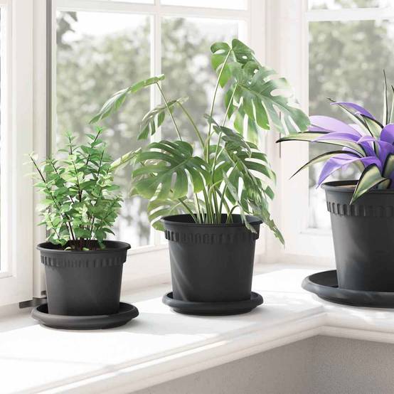 Pot à fleurs rond 24 pcs | Bac à fleurs Noir Ø 15 x 12 cm Plastique - Image 4
