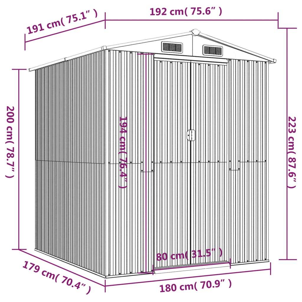 Vidaxl - Abri de jardin Marron foncé 192x191x223 cm Métal galvanisé 3.7m² vidaXL 3147460 - Image 3