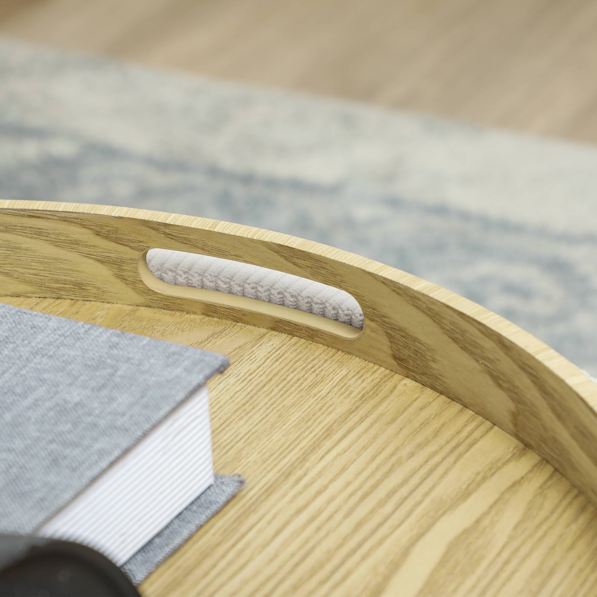 Pouf de rangement rond avec espace de rangement et repose-pieds, en velours côtelé et MDF, blanc crème - Image 10