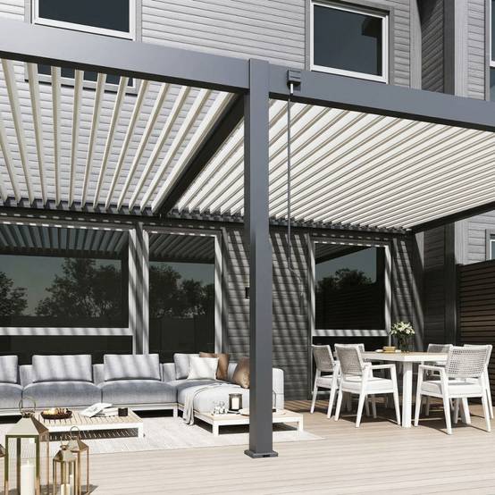 Ombrea - Pergola Bioclimatique Ombréa adossée collection VS 4x8M - V2 - Anthracite/Blanc - Image 9