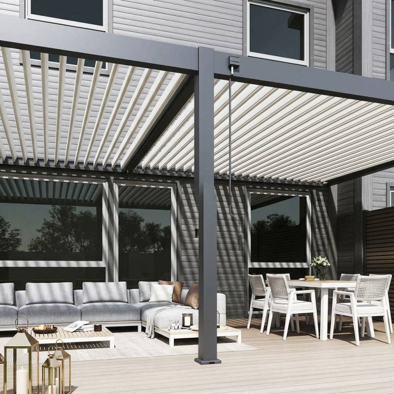 Ombrea - Pergola Bioclimatique Ombréa adossée collection VS 4x8M - V2 - Anthracite/Blanc - Image 9
