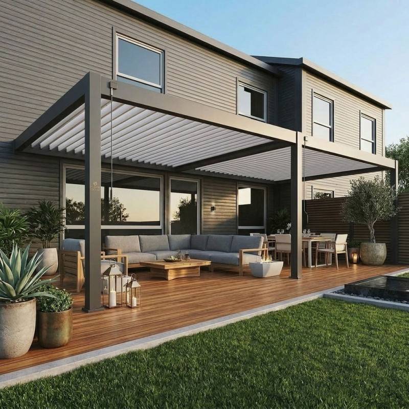 Ombrea - Pergola Bioclimatique Ombréa adossée collection VS 4x8M - V2 - Anthracite/Blanc - Image 6