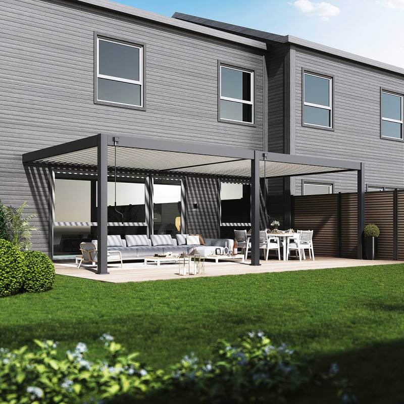 Ombrea - Pergola Bioclimatique Ombréa adossée collection VS 4x8M - V2 - Anthracite/Blanc - Image 8