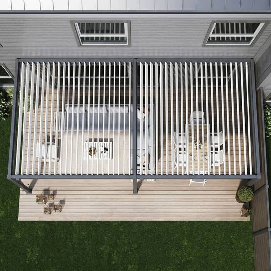 Ombrea - Pergola Bioclimatique Ombréa adossée collection VS 4x8M - V2 - Anthracite/Blanc - Image 3