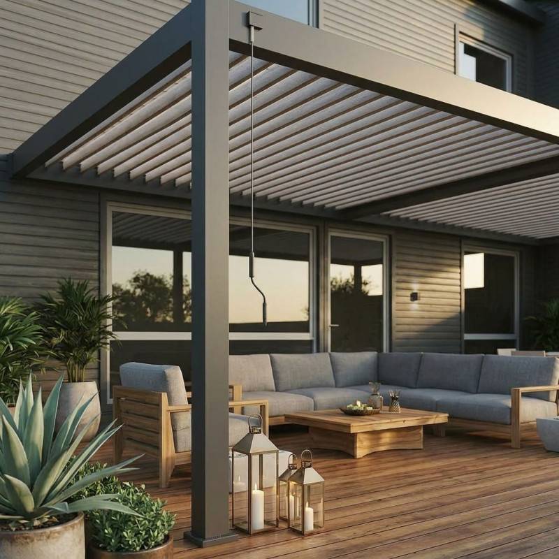 Ombrea - Pergola Bioclimatique Ombréa adossée collection VS 4x8M - V2 - Anthracite/Blanc - Image 5