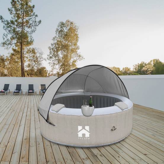 Spa extérieur pour 6 personnes - SPLASH + coussin, porte-gobelet et auvent - Couleur : Beige - ⌀ 208 cm, 130 buses d'air - HOME DELUXE - Image 2