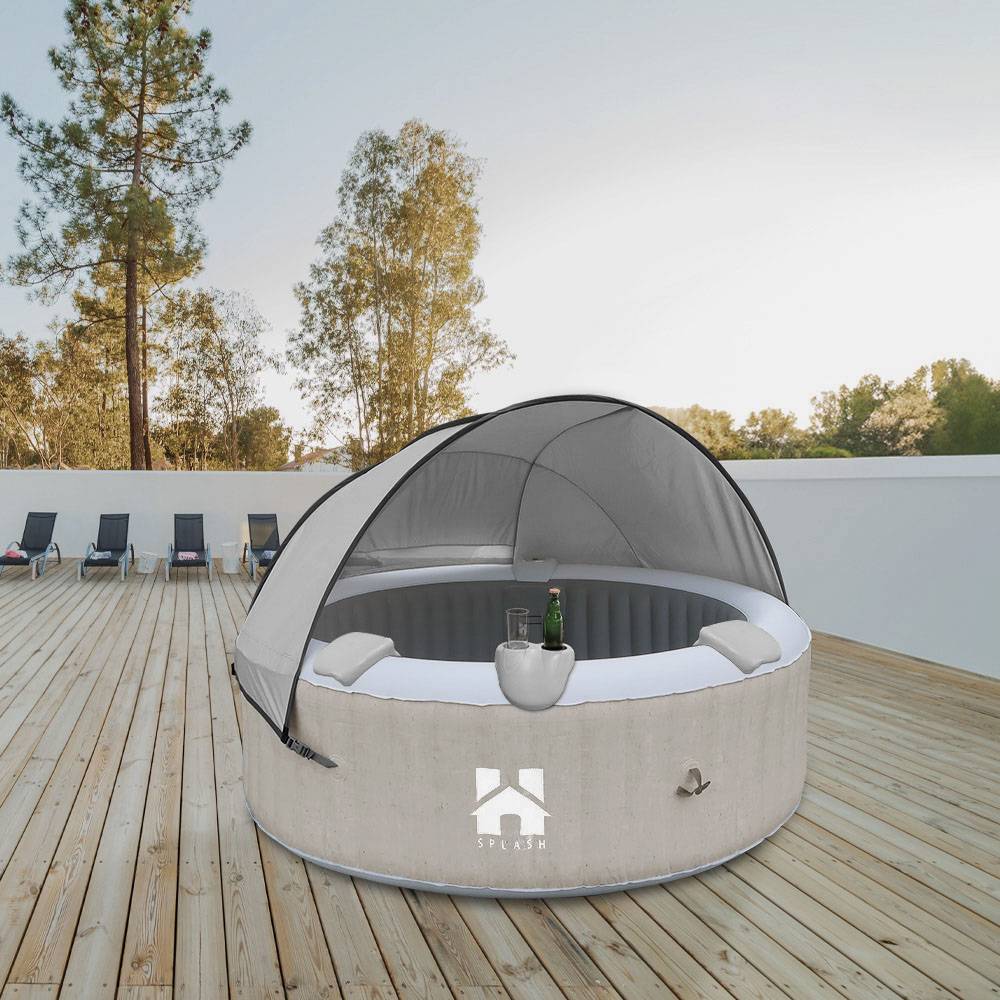 Spa extérieur pour 6 personnes - SPLASH + coussin, porte-gobelet et auvent - Couleur : Beige - ⌀ 208 cm, 130 buses d'air - HOME DELUXE - Image 2