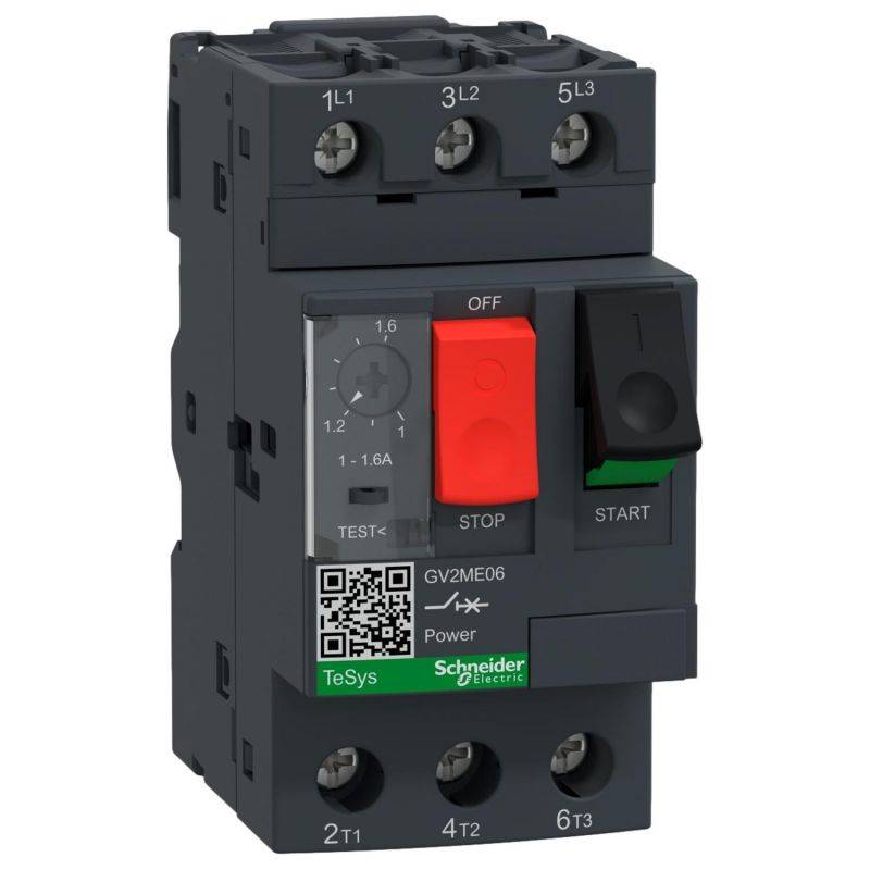 Schneider Electric - TeSys - Disjoncteur moteur magnéto-thermique GV2ME06 - 3P - commande par bouton poussoir - réglage th. 1 à 1.6A - Image 1