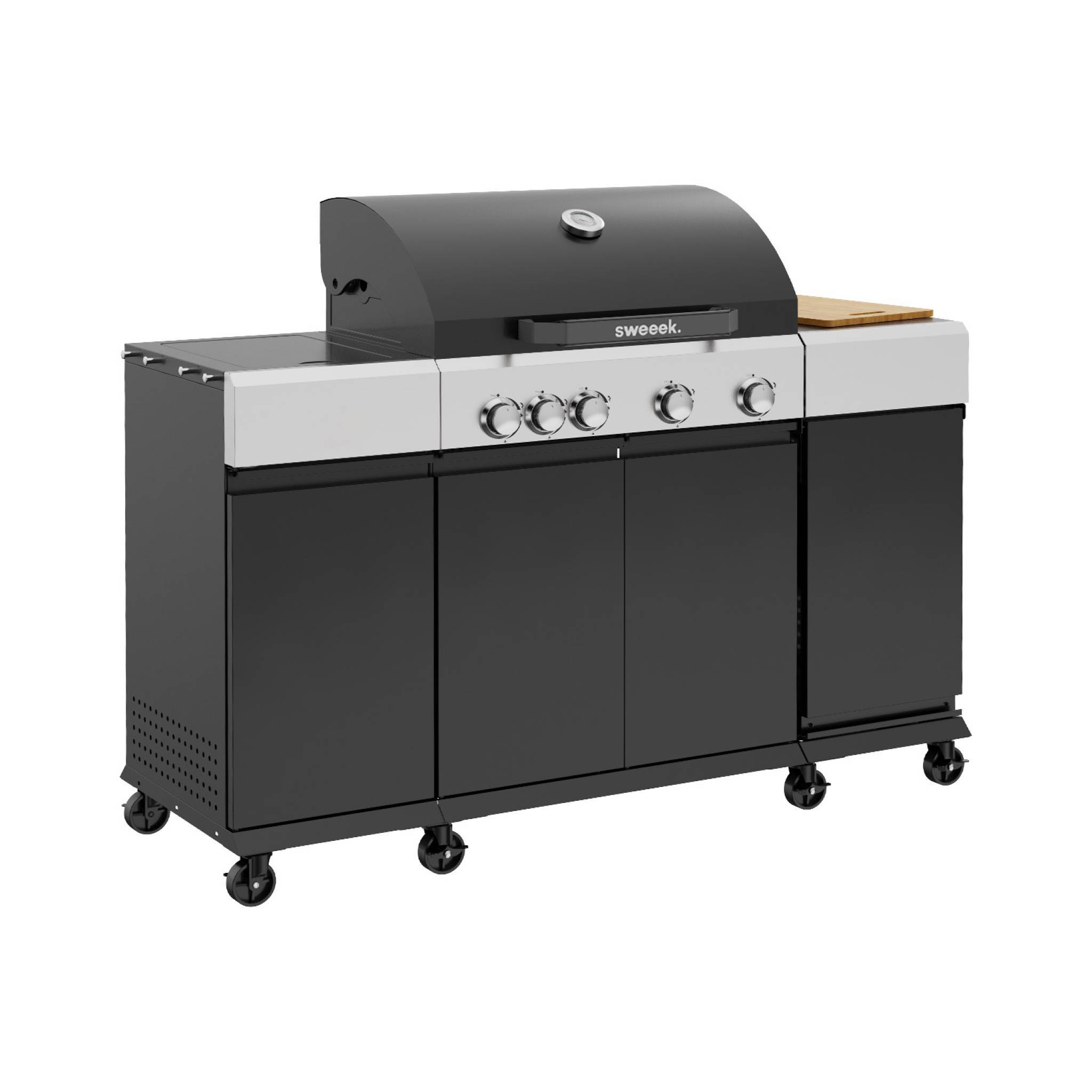sweeek - Barbecue gaz 4 brûleurs + 1 feu latéral MAXIM noir. Acier. thermomètre intégré. récupérateur de graisse. grille de chauffe. L 145.5 x P 61.5 | sweeek - Image 2