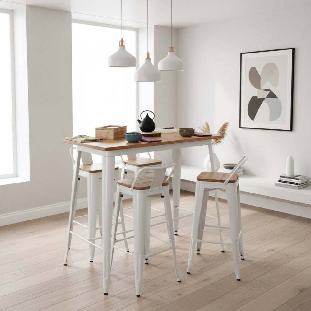Aubry Gaspard - Tabouret de bar en métal laqué et bois d'orme huilé (Lot de 4) - Image 2