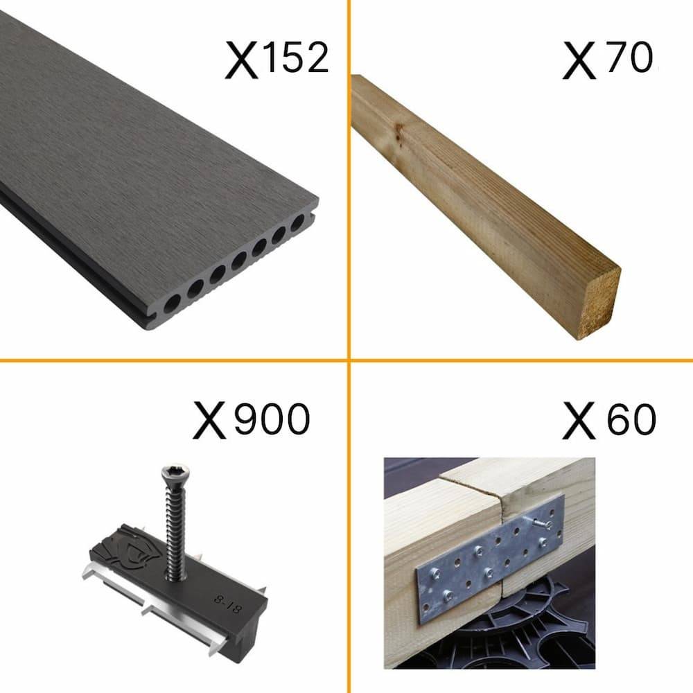 Kit Terrasse ATLANTA 50m² - 152 Lames de Terrasse (220 x 14.5 x 2.25 cm) - Platinium - Garantie 15 ans - Fixation par Clips - Image 2