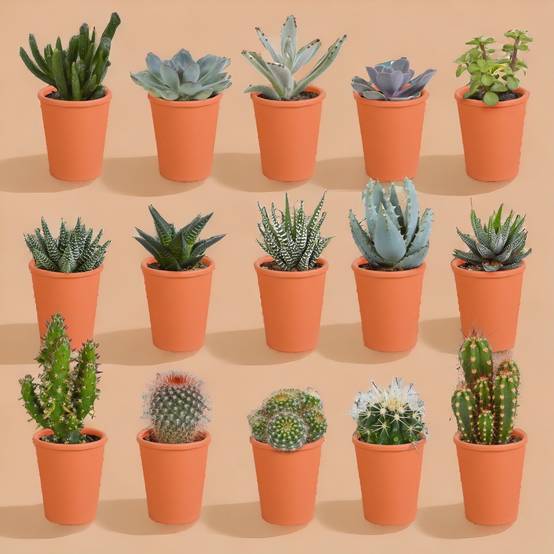 Coffret de 15 cactus et succulente + caches-pots terracotta- La Green Touch - Image 1