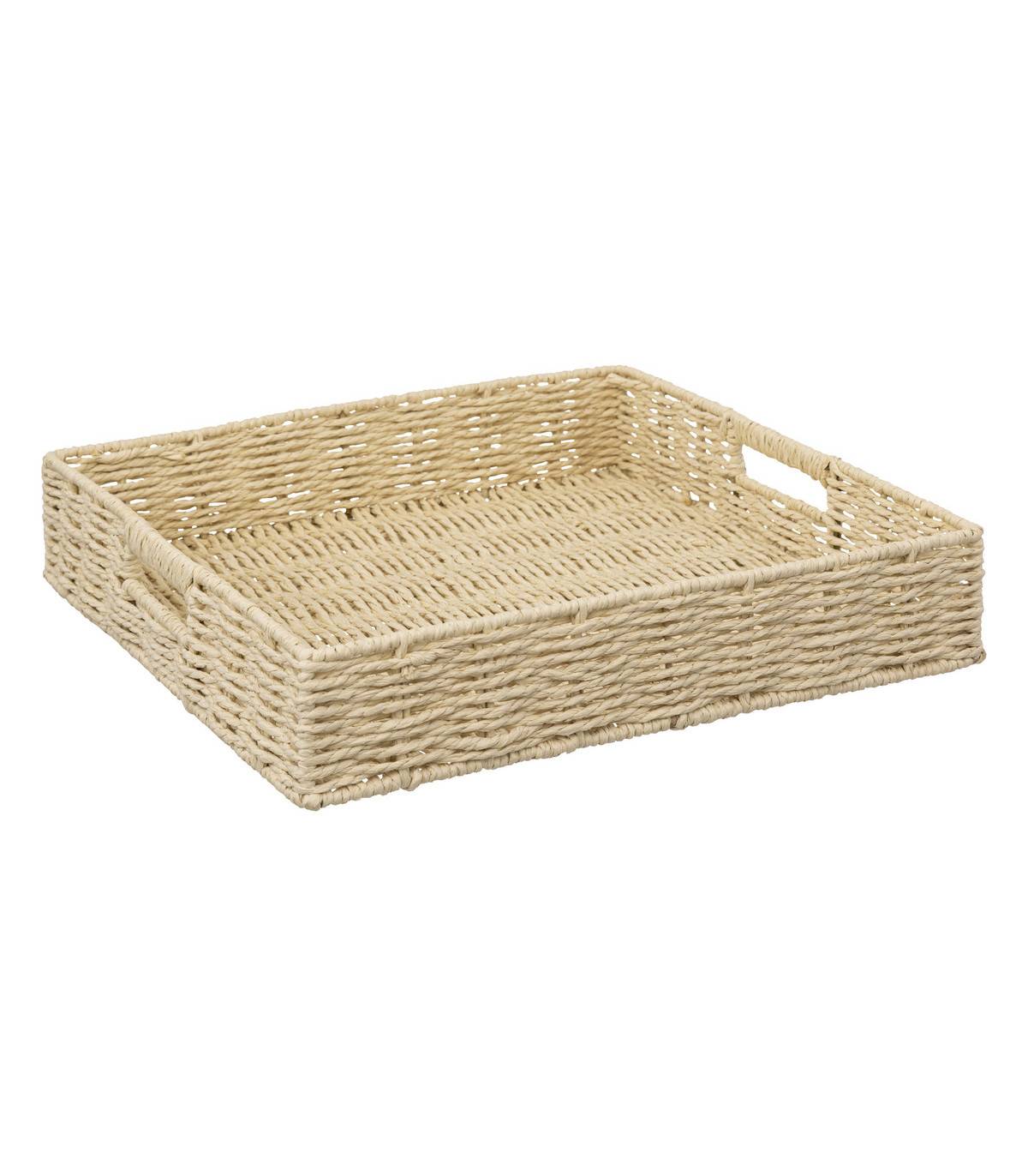 Plateau carré en corde Beige lin 35 x 35 cm - Image 1