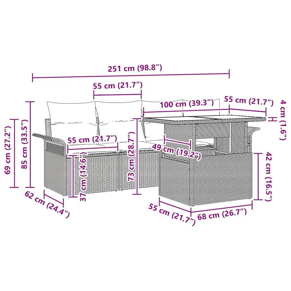 ComfortXL - Salon de jardin 4 places en poly rotin avec table basse en verre Gris – ComfortXL Outdoor Living - Image 5