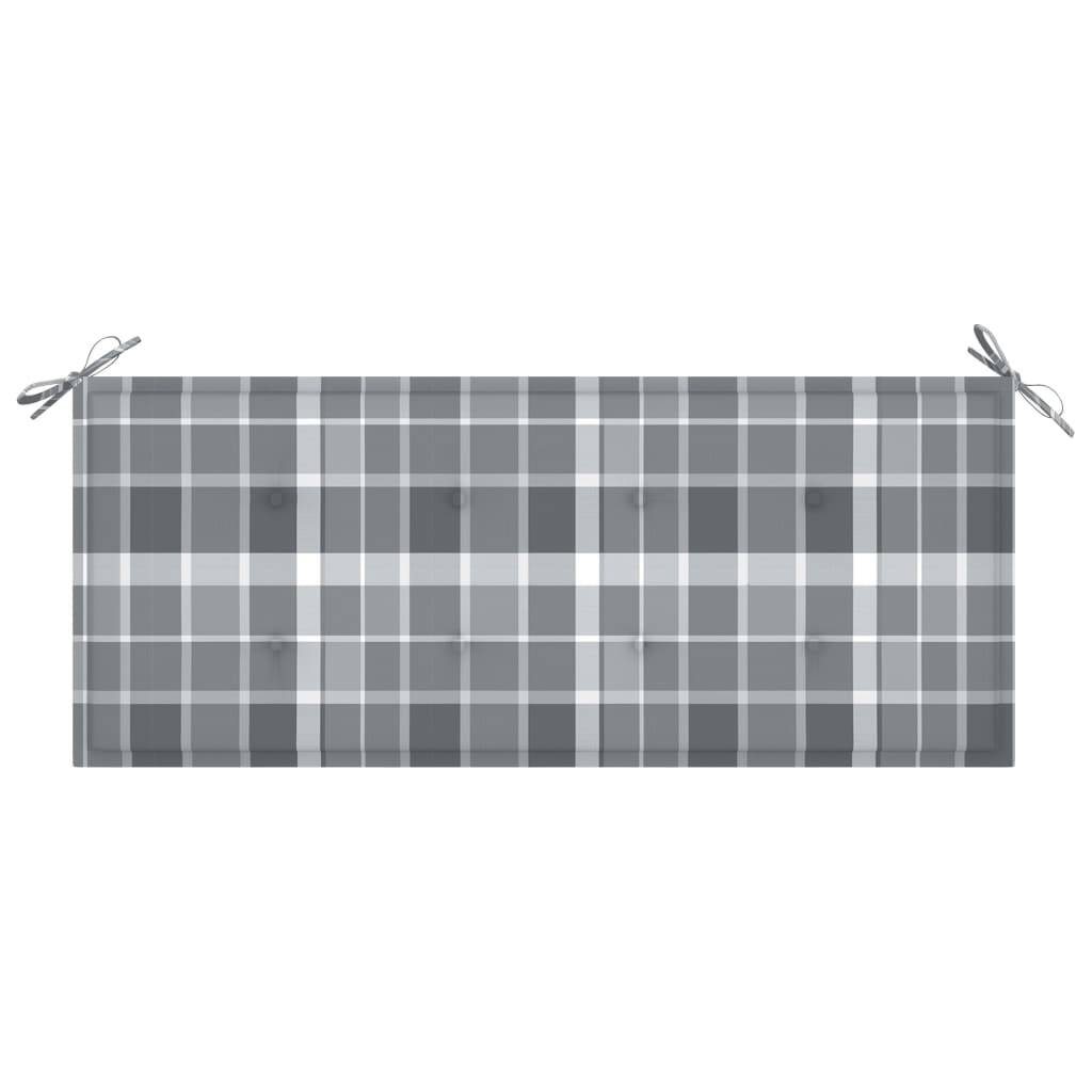 Helloshop26 - Banc de jardin meuble de patio d'extérieur terrasse avec coussin à carreaux gris 120 x 51,5 x 84 cm bois de teck - Image 6