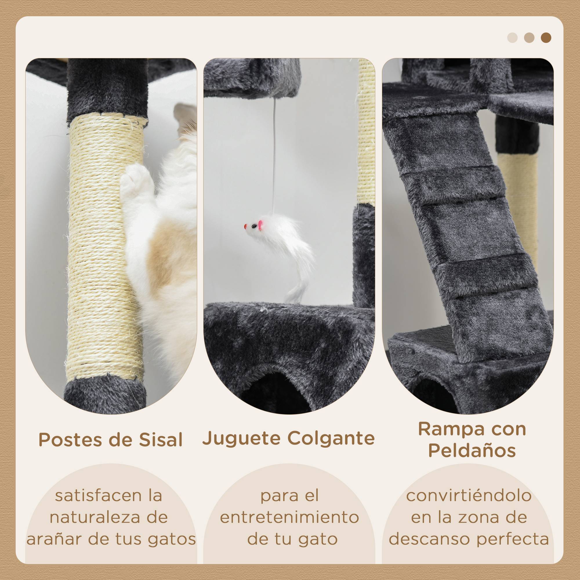 Arbre à Chat XXL Tour à Griffer Multi-Niveaux avec Niches et Poteaux Sisal 173 cm Gris Foncé - ComfortXL Outdoor Living - Image 7