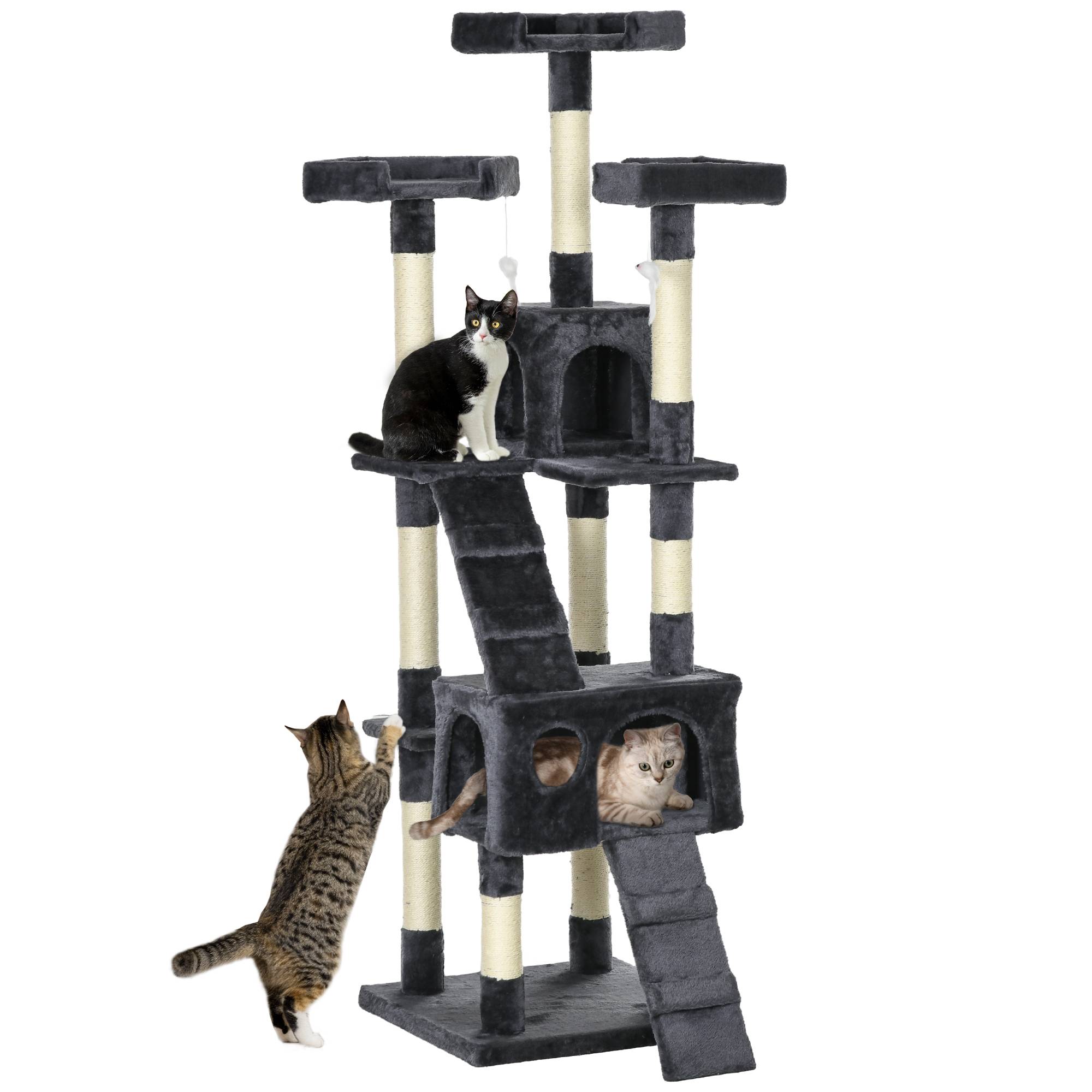 Arbre à Chat XXL Tour à Griffer Multi-Niveaux avec Niches et Poteaux Sisal 173 cm Gris Foncé - ComfortXL Outdoor Living - Image 1