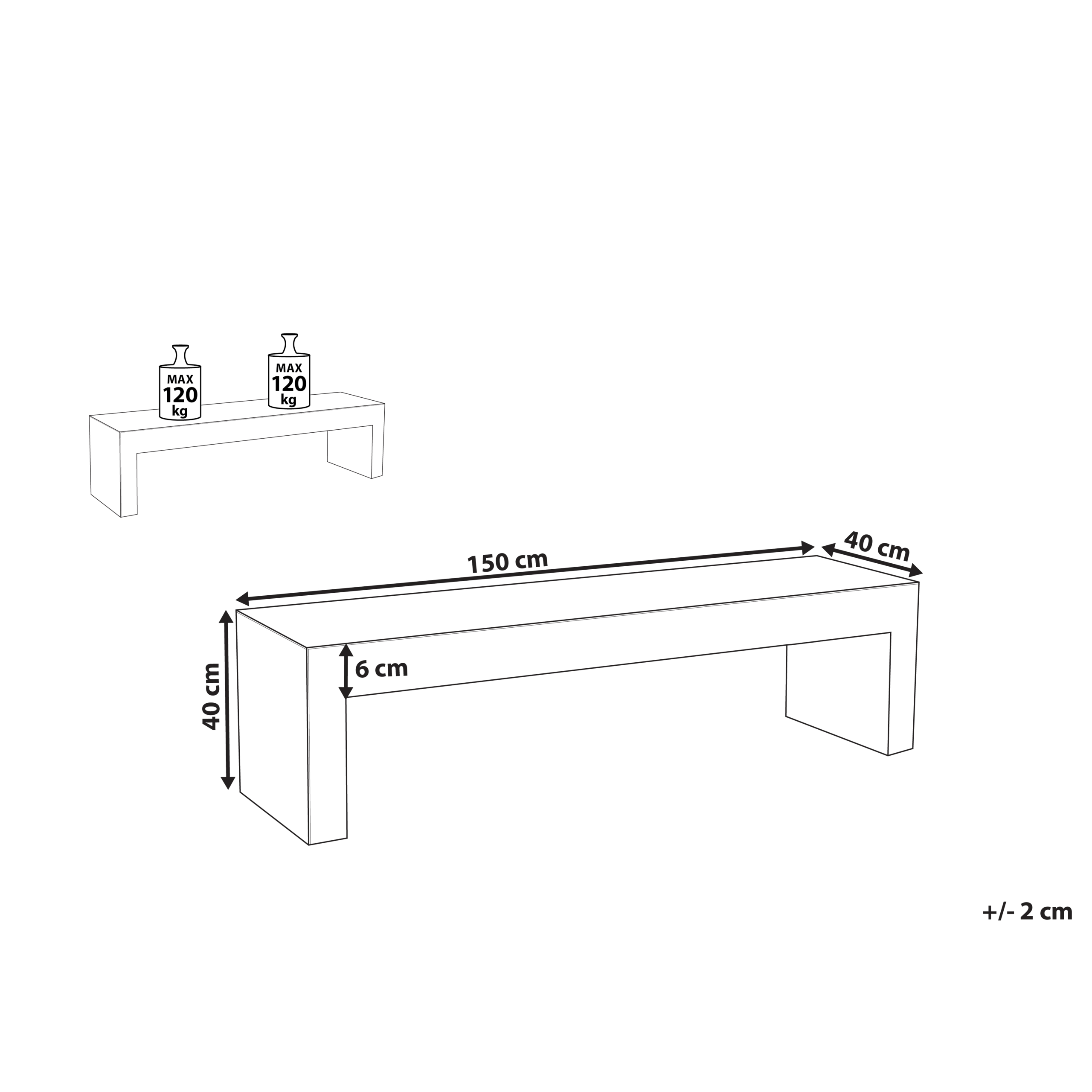 Beliani - Banc, 2 Personnes Fibre-ciment Blanc TARANTO - 150x40x40- Beliani - Image 2