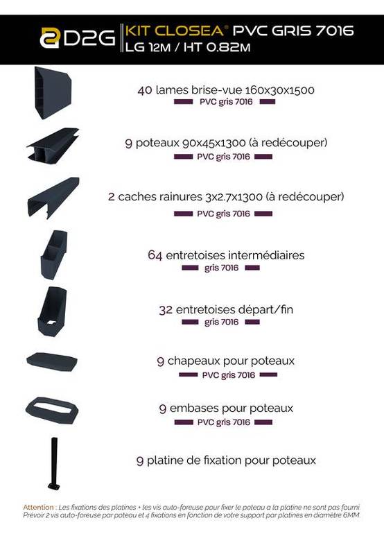 Closea - Kit cloture - Lame 16cm - PVC Gris - LG: 12m x H: 0m82 Closea - Image 4