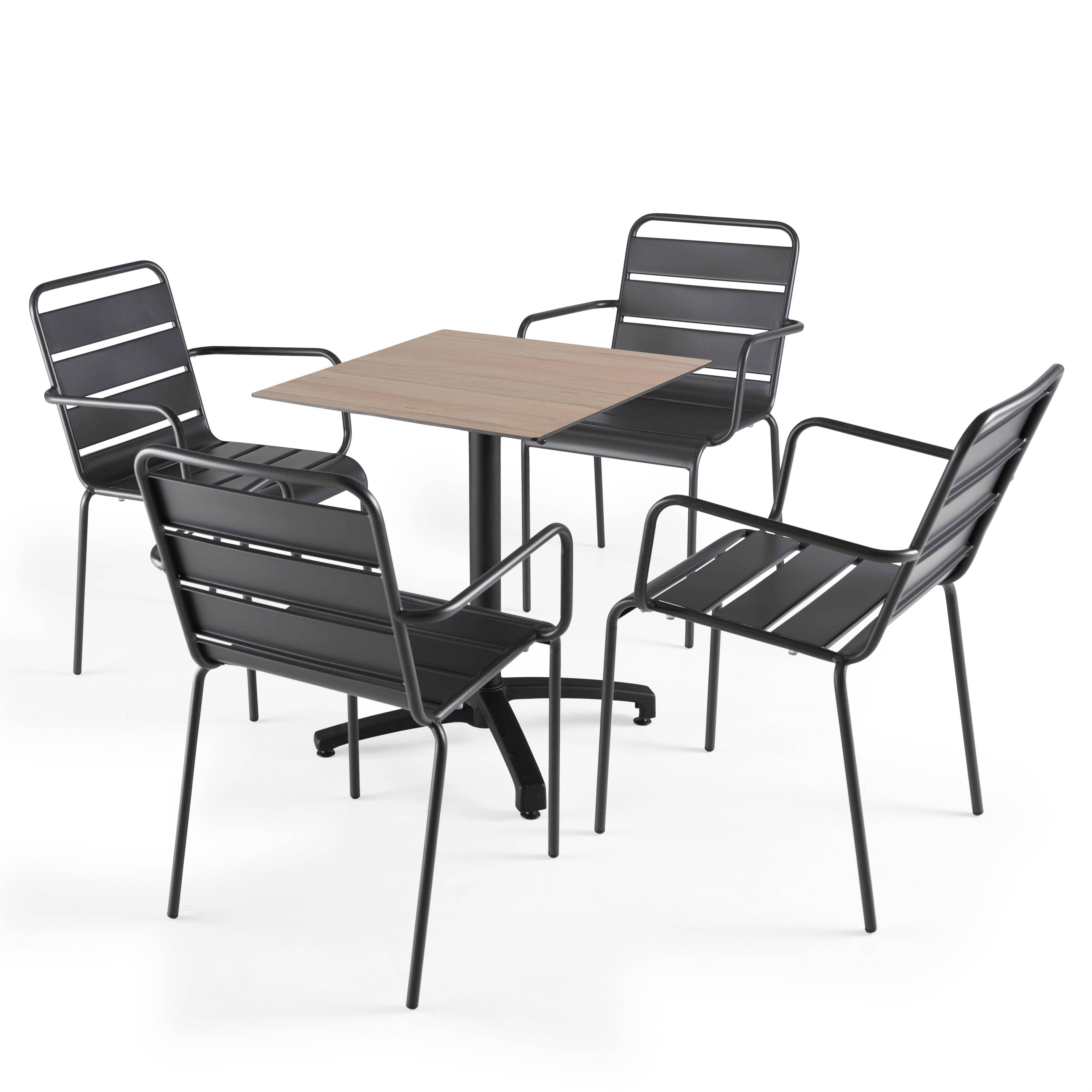 Oviala - Ensemble table de terrasse stratifié chene clair et 4 fauteuils grises - Oviala - Image 1