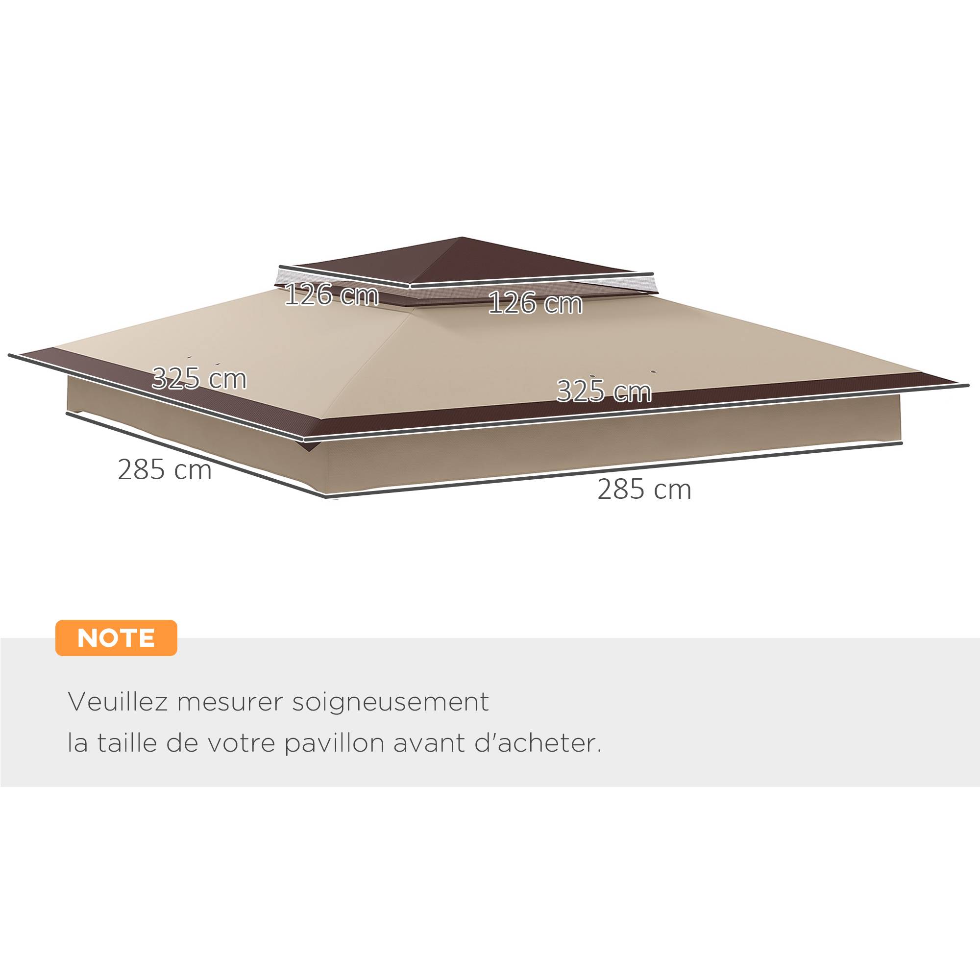 Outsunny - Toile de rechange pour tonnelle barnum dim. 3,25L x 3,25l m polyester imperméabilisé beige chocolat - Outsunny - Image 3