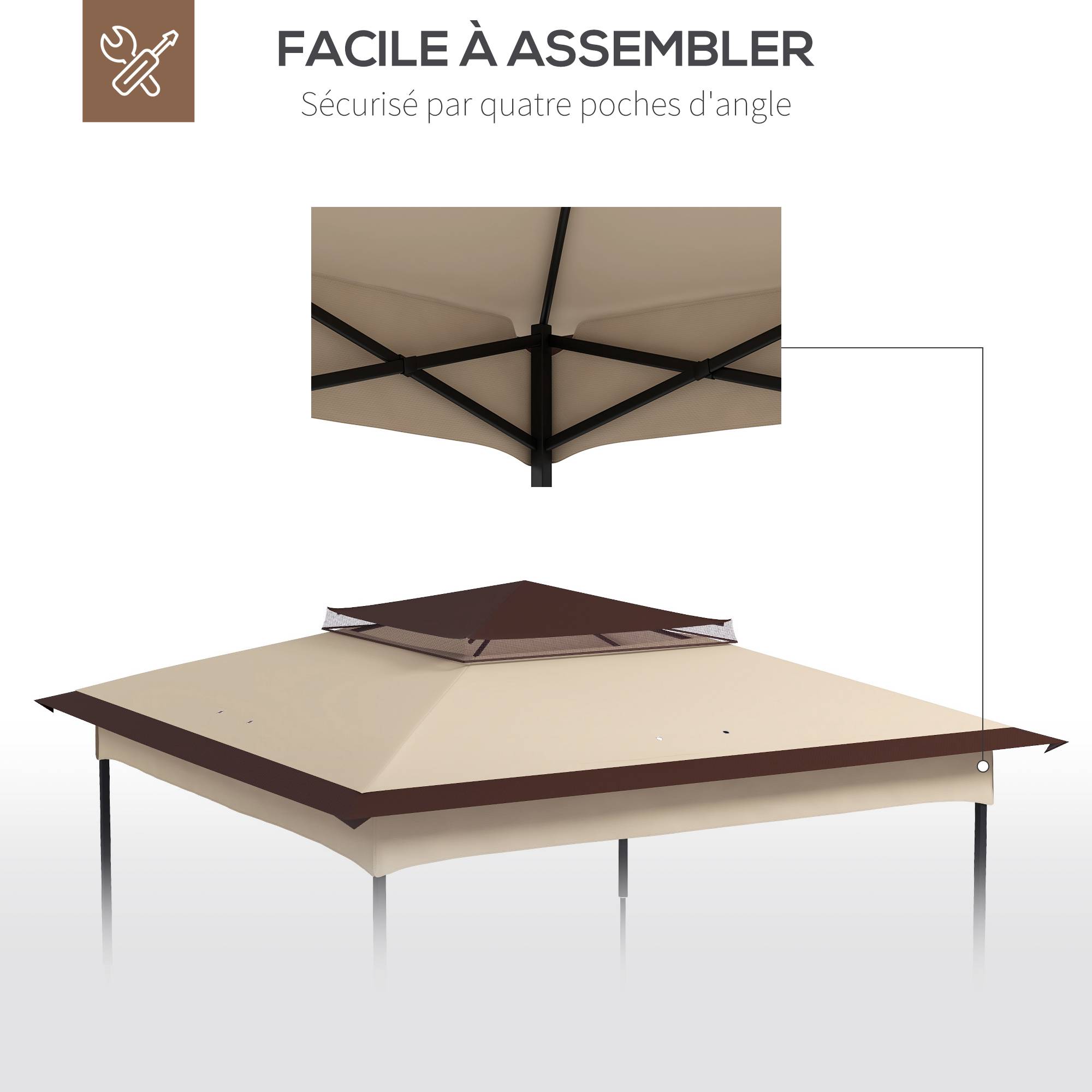 Outsunny - Toile de rechange pour tonnelle barnum dim. 3,25L x 3,25l m polyester imperméabilisé beige chocolat - Outsunny - Image 6