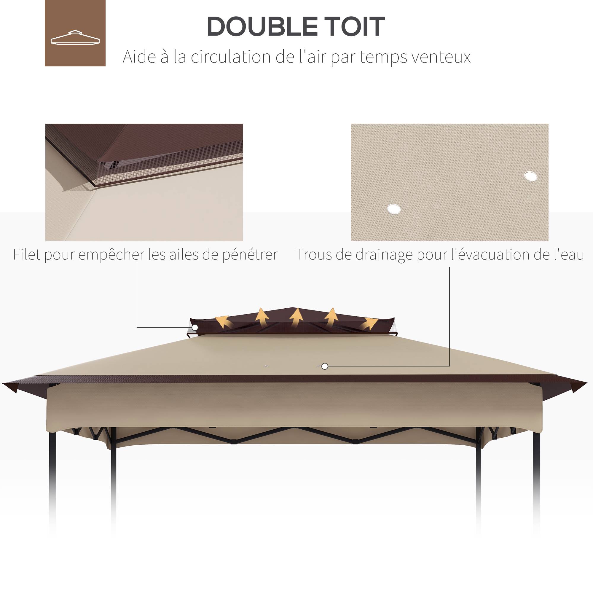 Outsunny - Toile de rechange pour tonnelle barnum dim. 3,25L x 3,25l m polyester imperméabilisé beige chocolat - Outsunny - Image 5