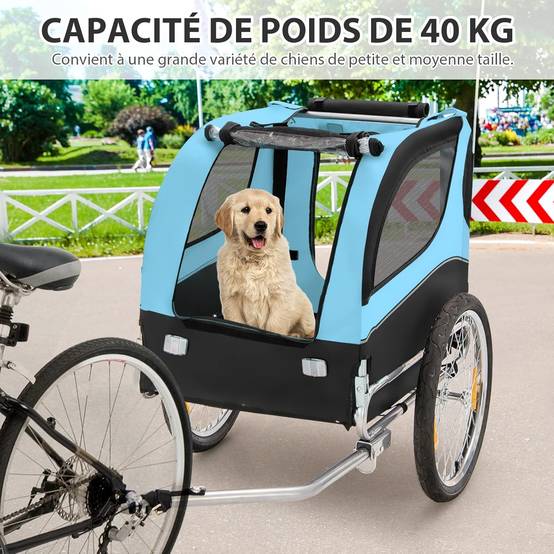 Remorque Velo Pliable pour Chien Animaux en Oxford Canvas, Poussette de Transport Chien avec Drapeau, 8 Reflecteurs, Charge Max 40 kg, Bleu - Image 5