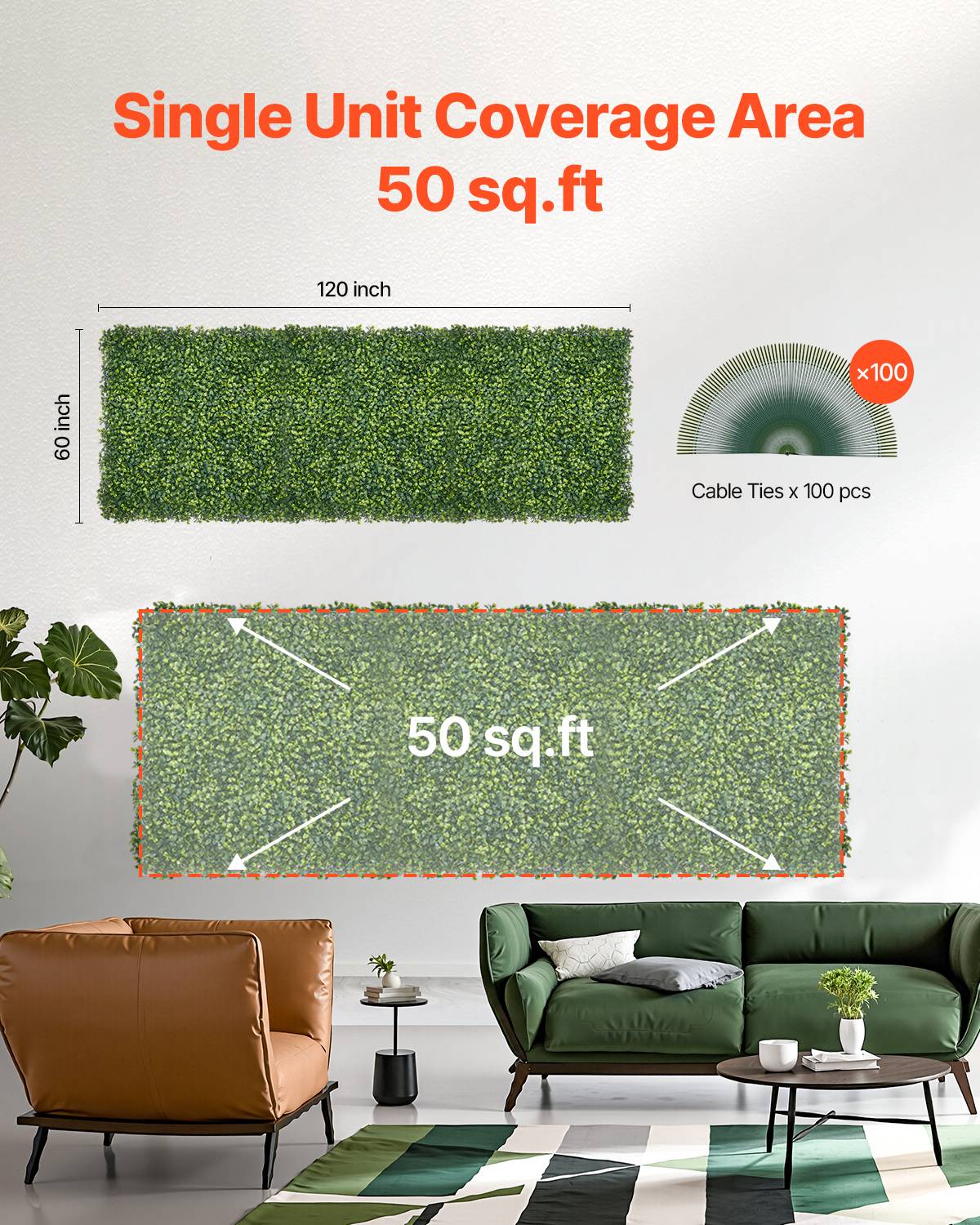 Vevor - VEVOR Mur végétal artificiel 300x150 cm, herbe de Milan, brise-vue. - Image 6