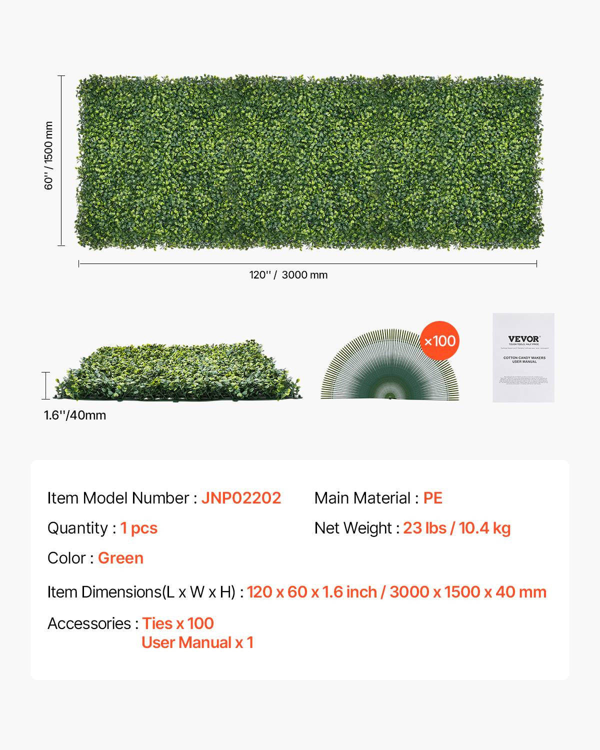 Vevor - VEVOR Mur végétal artificiel 300x150 cm, herbe de Milan, brise-vue. - Image 7