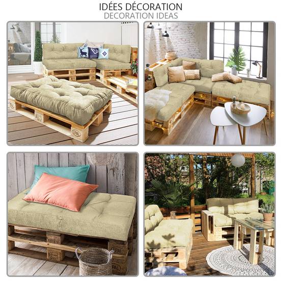 Vounot - Lot de 4 Coussins pour palettes en bois beige - Image 7
