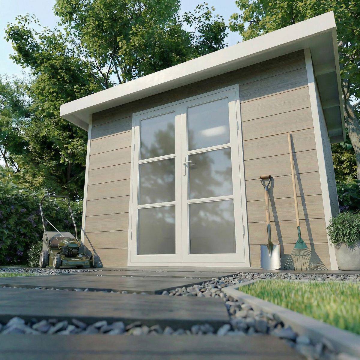 Direct Abris - Abri de Jardin Composite ALMA - 9m2 Gris clair - Cabane de Jardin - Image 2