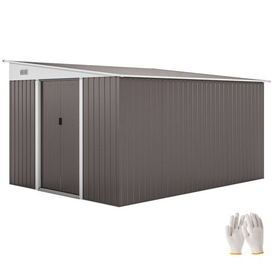 Abri métal toit incliné double porte verrouillable 2,8x3,45x2,01m gris - Image 1