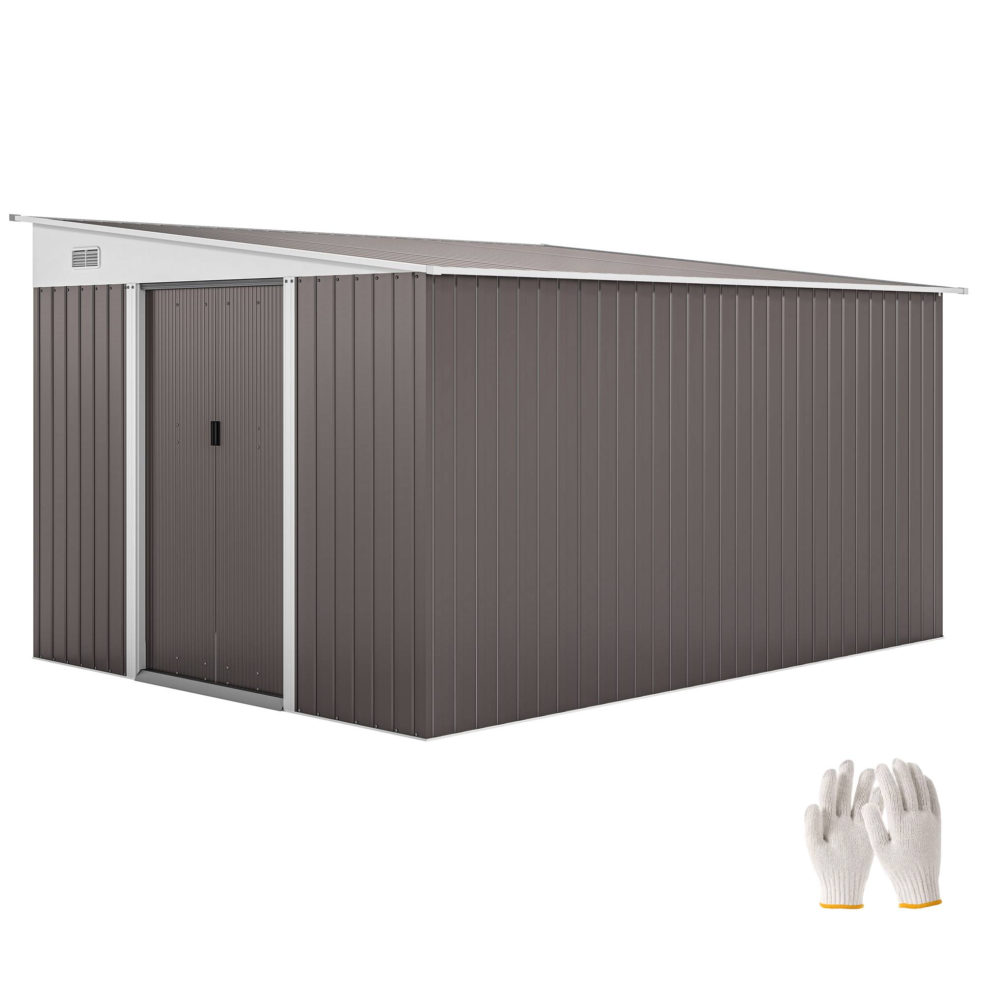 Abri métal toit incliné double porte verrouillable 2,8x3,45x2,01m gris - Image 1