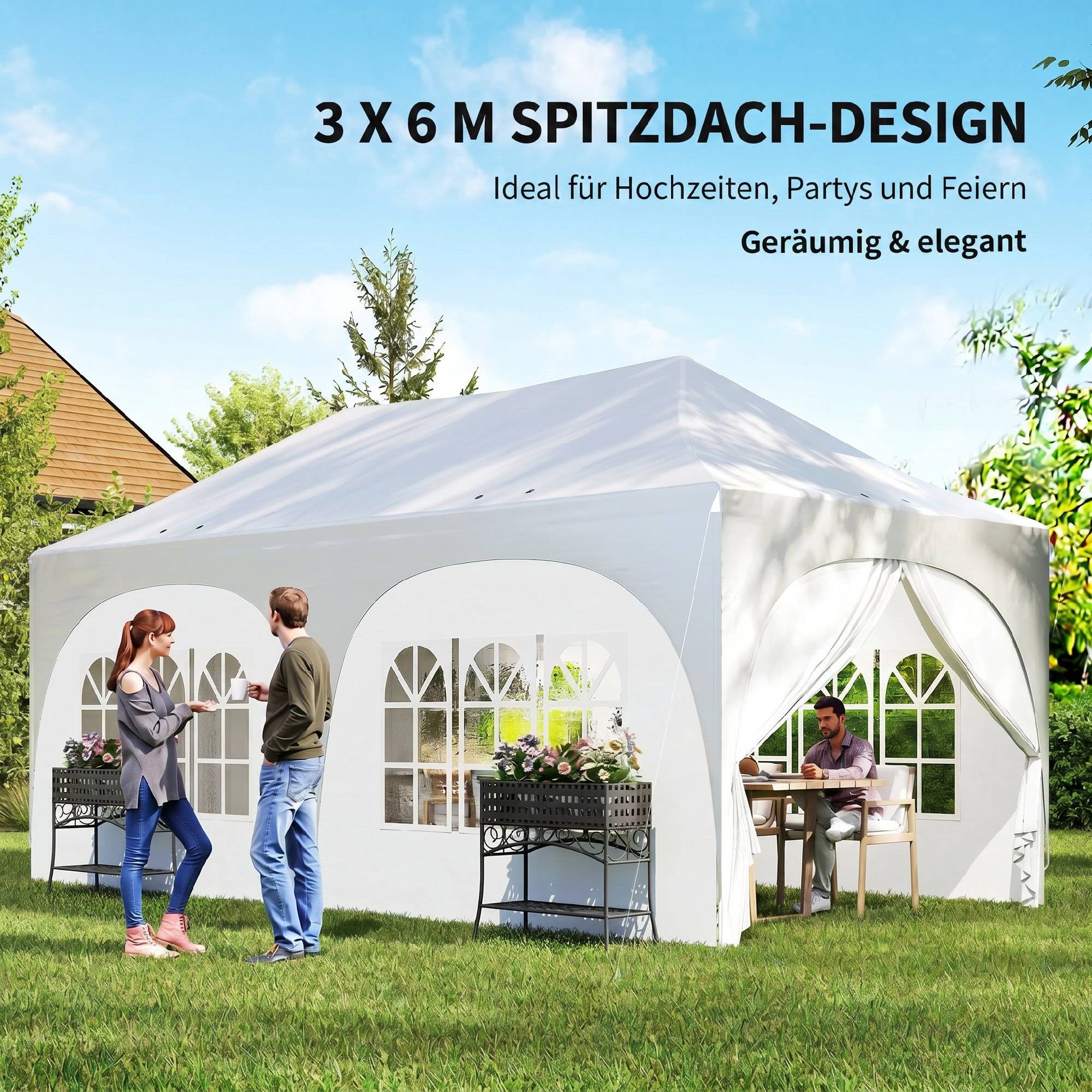 Tente de Réception Pop-up Acier Oxford Fête Jardin Anti-UV Réglable Parois 3x6m Blanc - ComfortXL Outdoor Living - Image 6