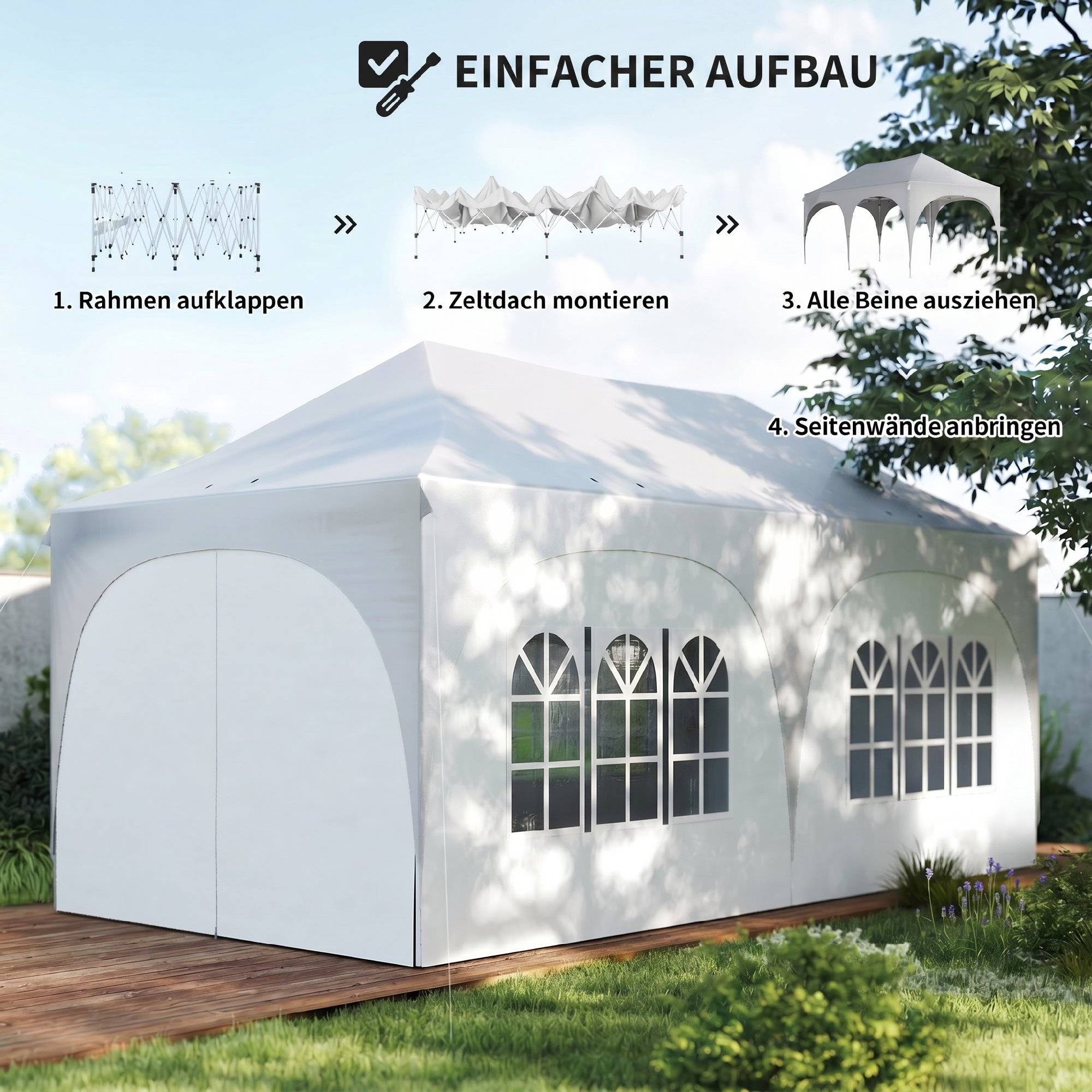 Tente de Réception Pop-up Acier Oxford Fête Jardin Anti-UV Réglable Parois 3x6m Blanc - ComfortXL Outdoor Living - Image 10