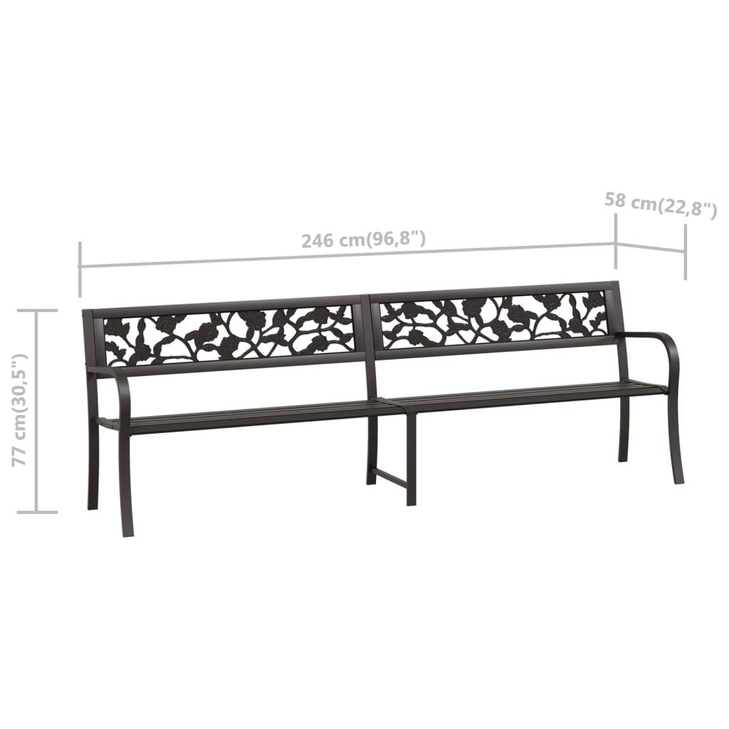 Helloshop26 - Banc de jardin meuble de patio d'extérieur terrasse double de jardin 246 cm noir acier - Image 6