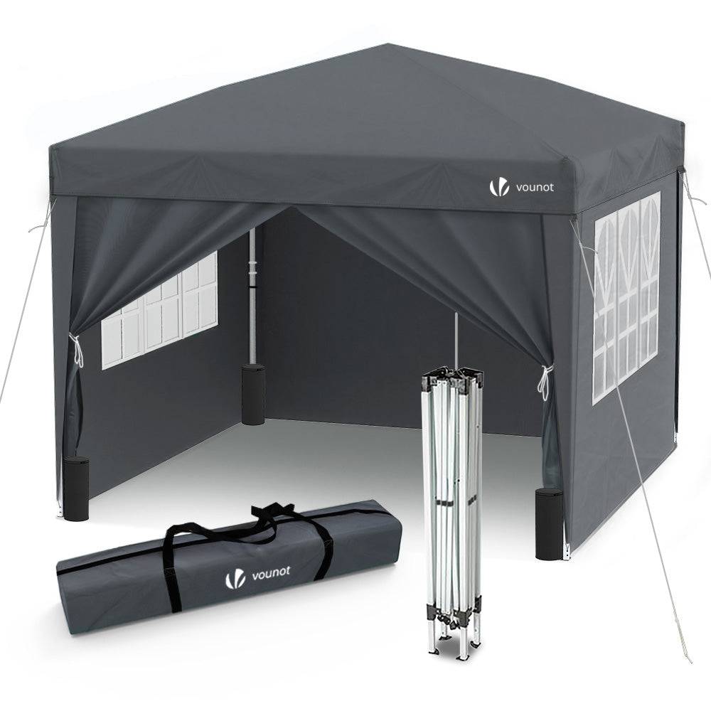 VOUNOT® Tonnelle de jardin 3x3m pliable avec portes et fenêtres et sac de transport gris - Image 1