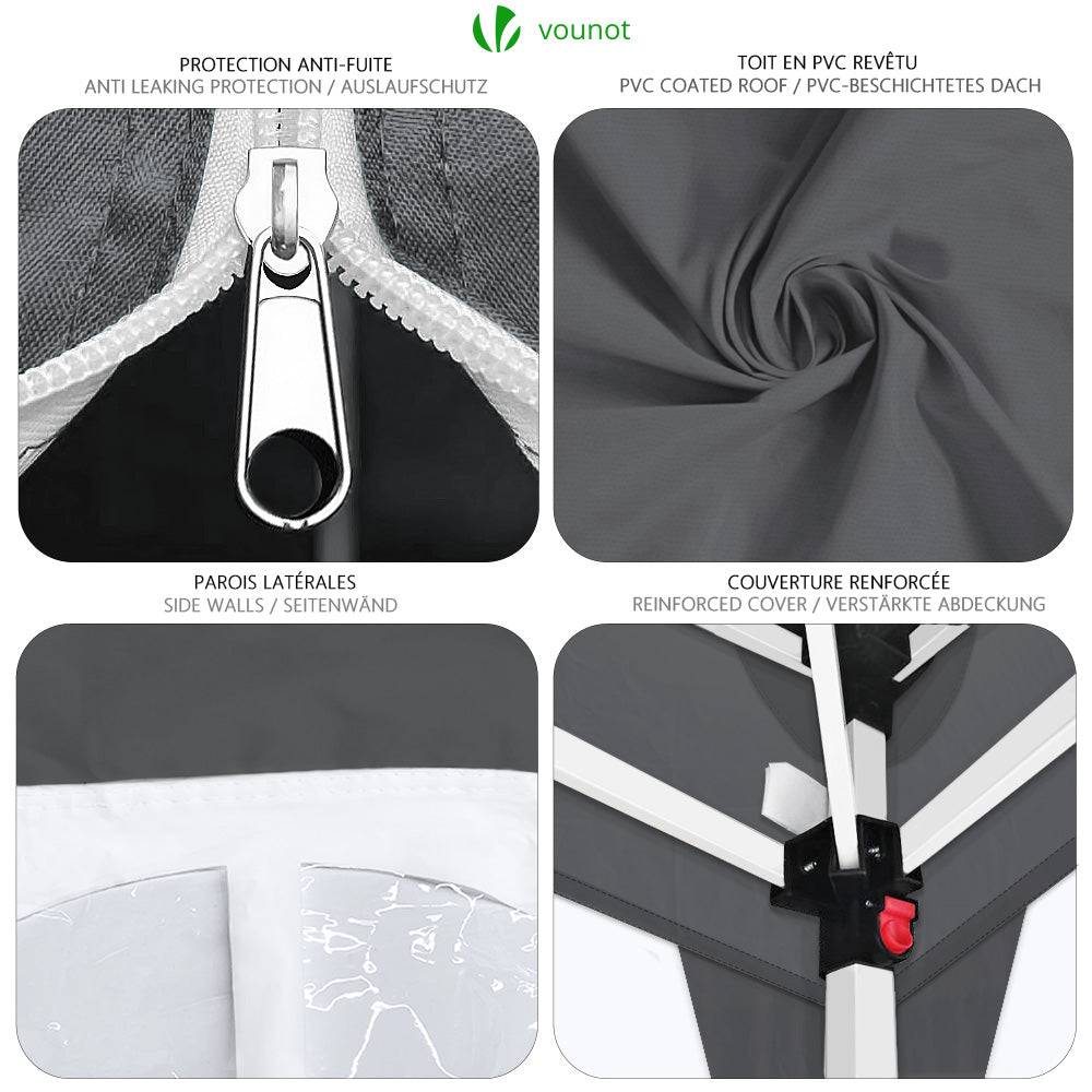 VOUNOT® Tonnelle de jardin 3x3m pliable avec portes et fenêtres et sac de transport gris - Image 4