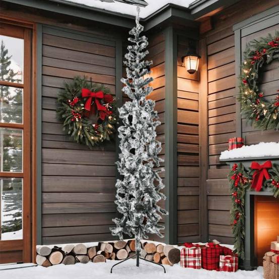 ComfortXL - Demi-sapin de Noël mural floqué PVC effet enneigé Vert 210 cm – ComfortXL Outdoor Living - Image 2