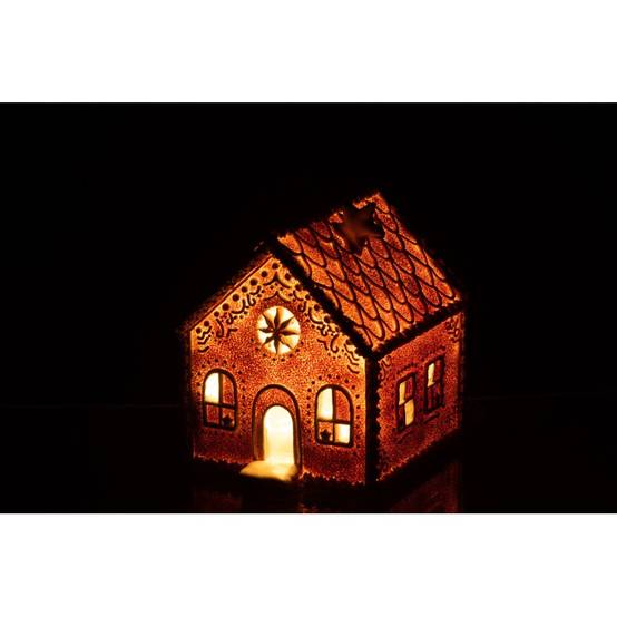Maison de Noël en résine marron 18x15x17.5 cm - J-Line - Image 3