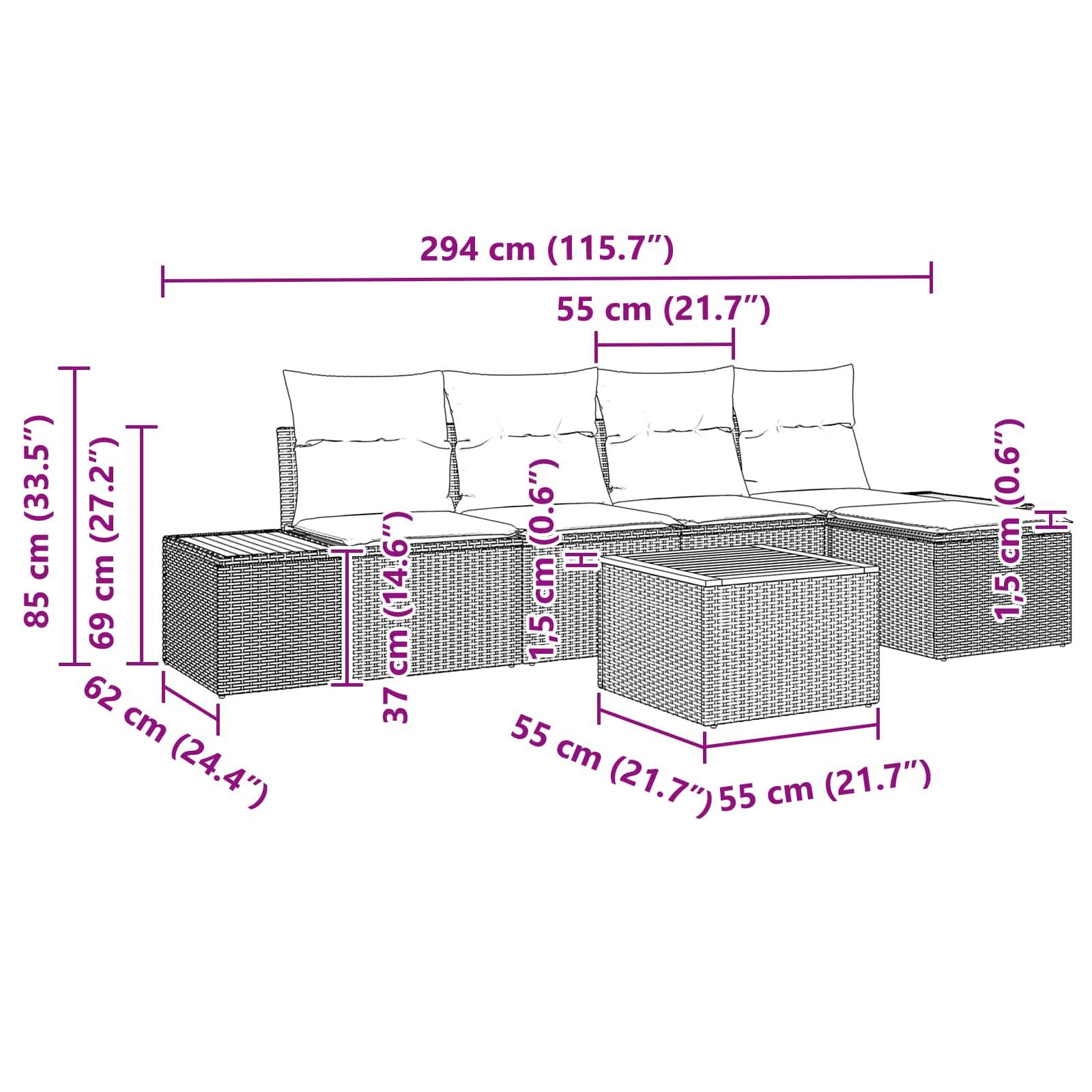 Vidaxl - Ensemble de canapé de jardin avec coussin 6 pcs Noir Polyrotin vidaXL 3356738 - Image 3